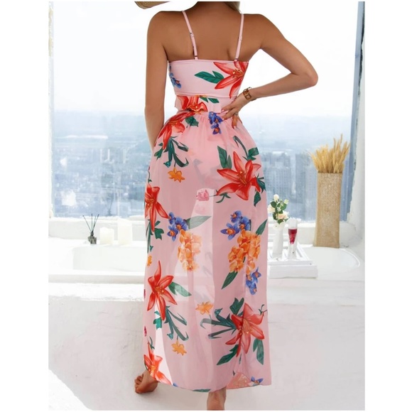 Boho Tropical Floral Print High Waist Bikini Cover up set - Picture 12 of 12